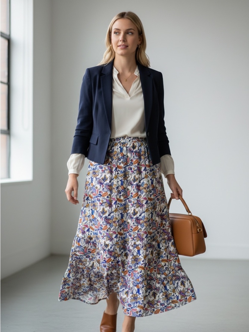 Boden Floral Tiered Cotton Midi Maxi Skirt Sz 8R Boho Cottagecore Career Flowy